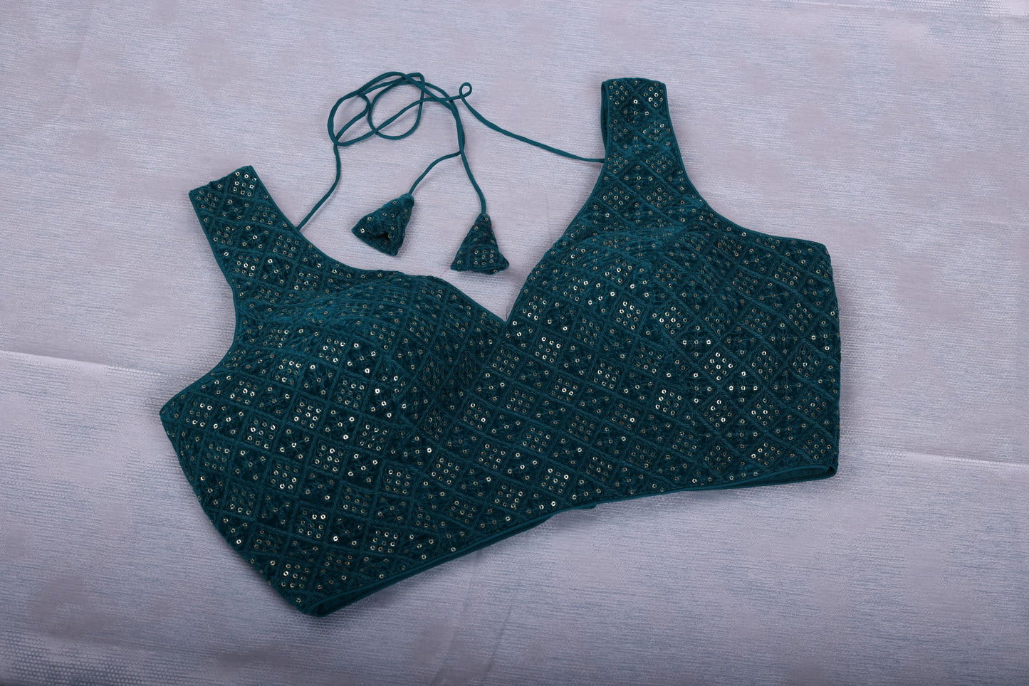 Teal Silk Blouse with Elegant Sequins