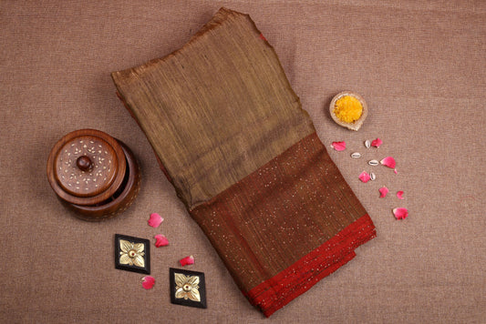 Pure Matka Tissue Silk Saree - Brown