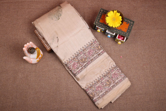 Semi Tussar Saree - Creme