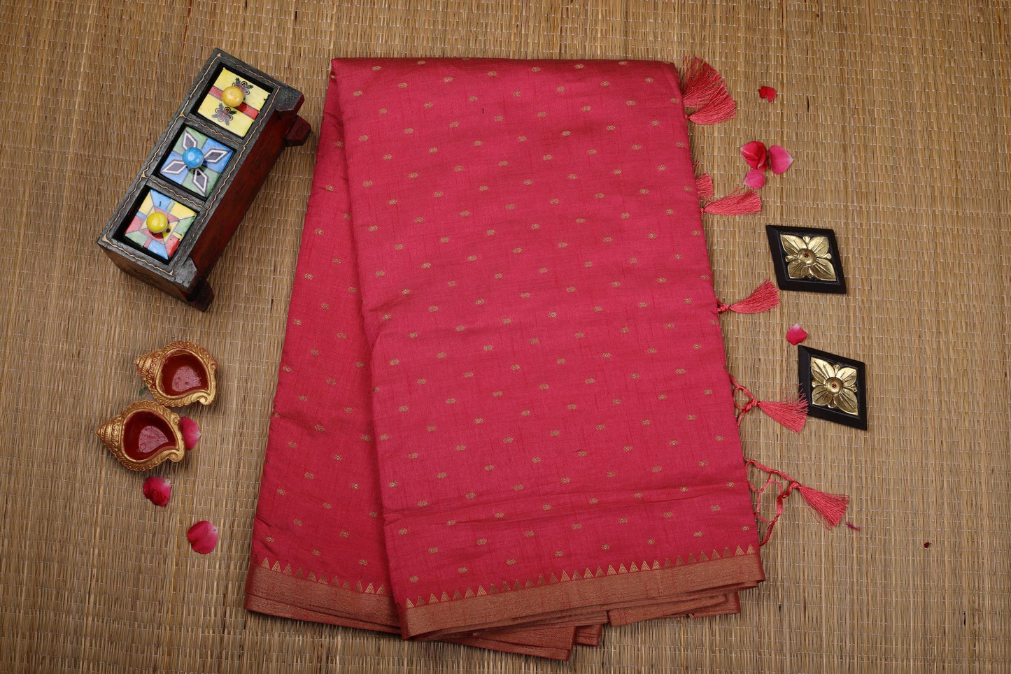 Semi Tussar Saree - Pink