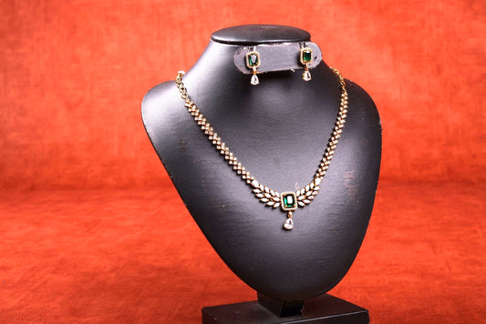 Artificial Jewelry - Necklace Set-White Stones and Green