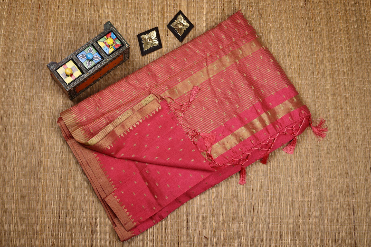 Semi Tussar Saree - Pink