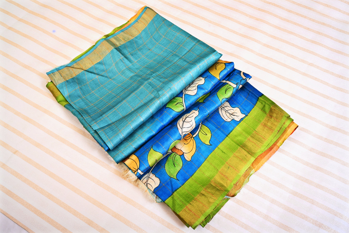 Pure Tussar-Blue Kalamkari Print