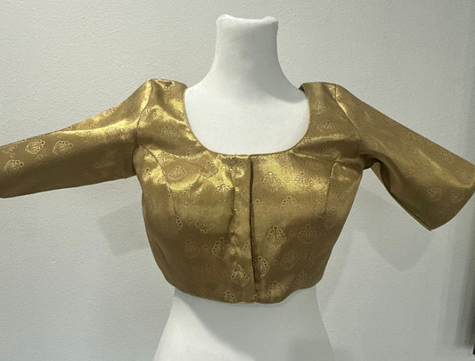 Gold Silk Blouse with Self Floral Design