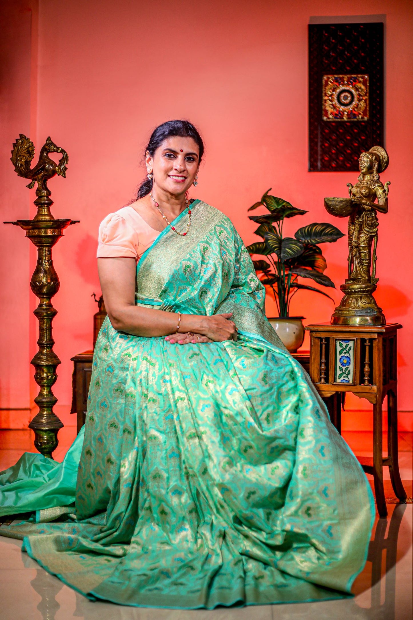 Pure Banaras Silk Saree - Bluish Green