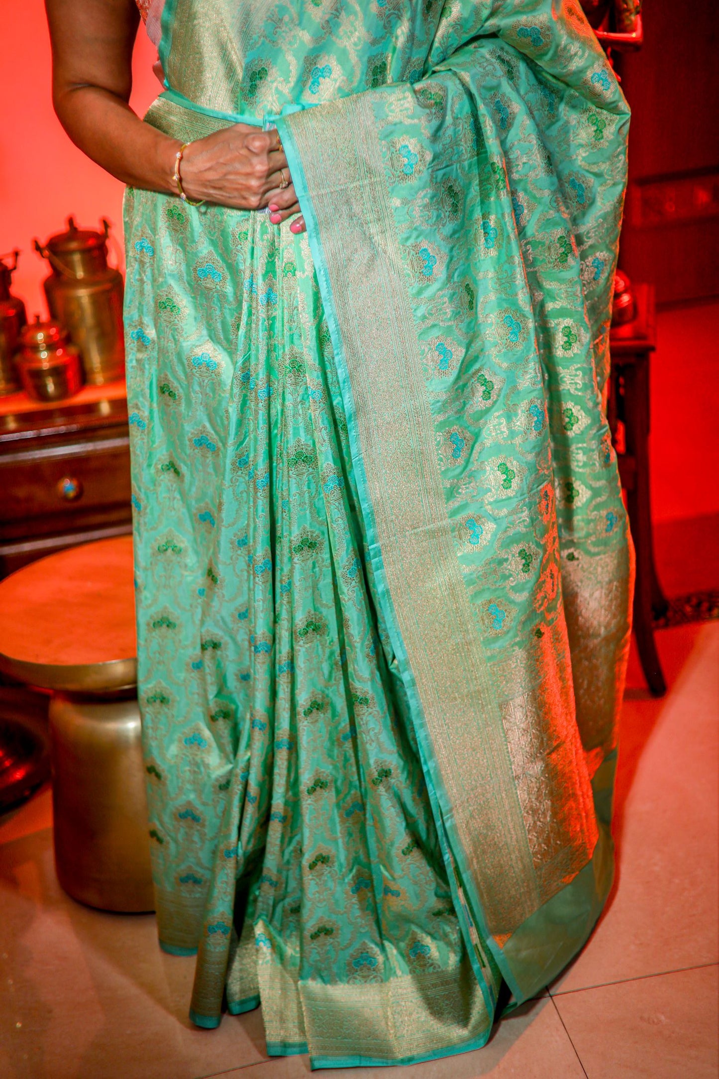 Pure Banaras Silk Saree - Bluish Green