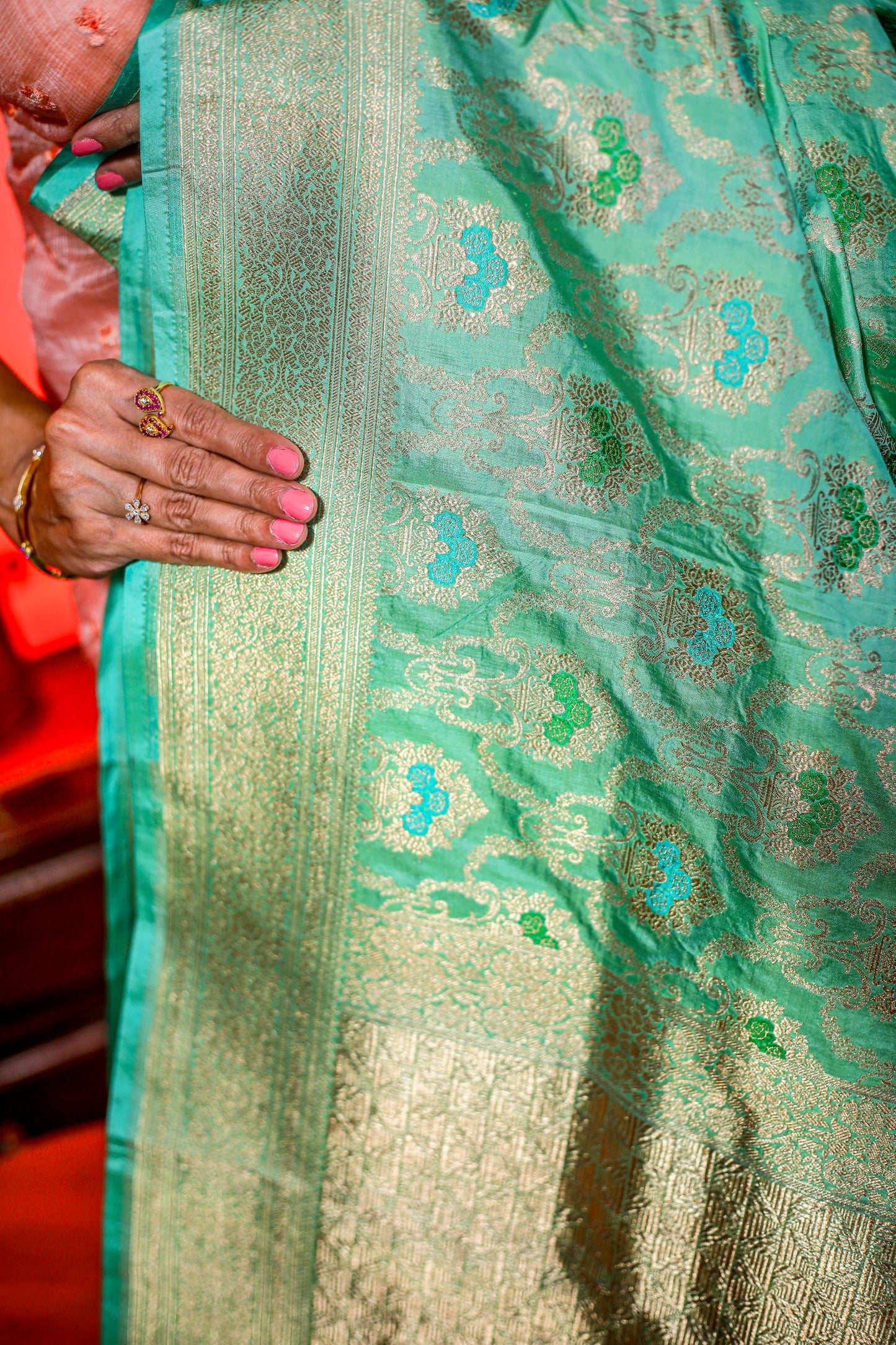 Pure Banaras Silk Saree - Bluish Green