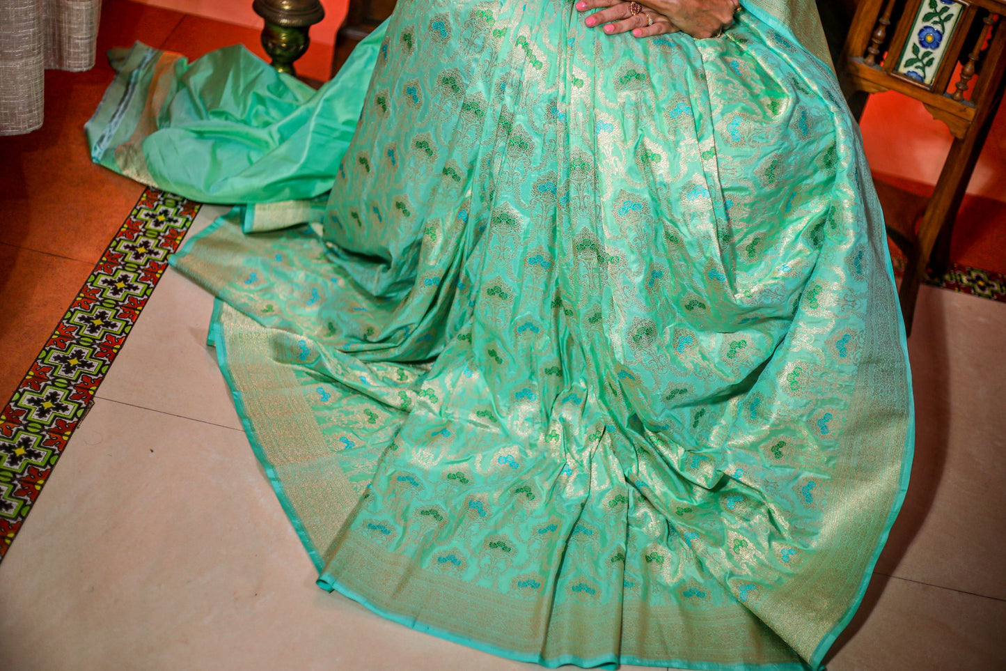 Pure Banaras Silk Saree - Bluish Green