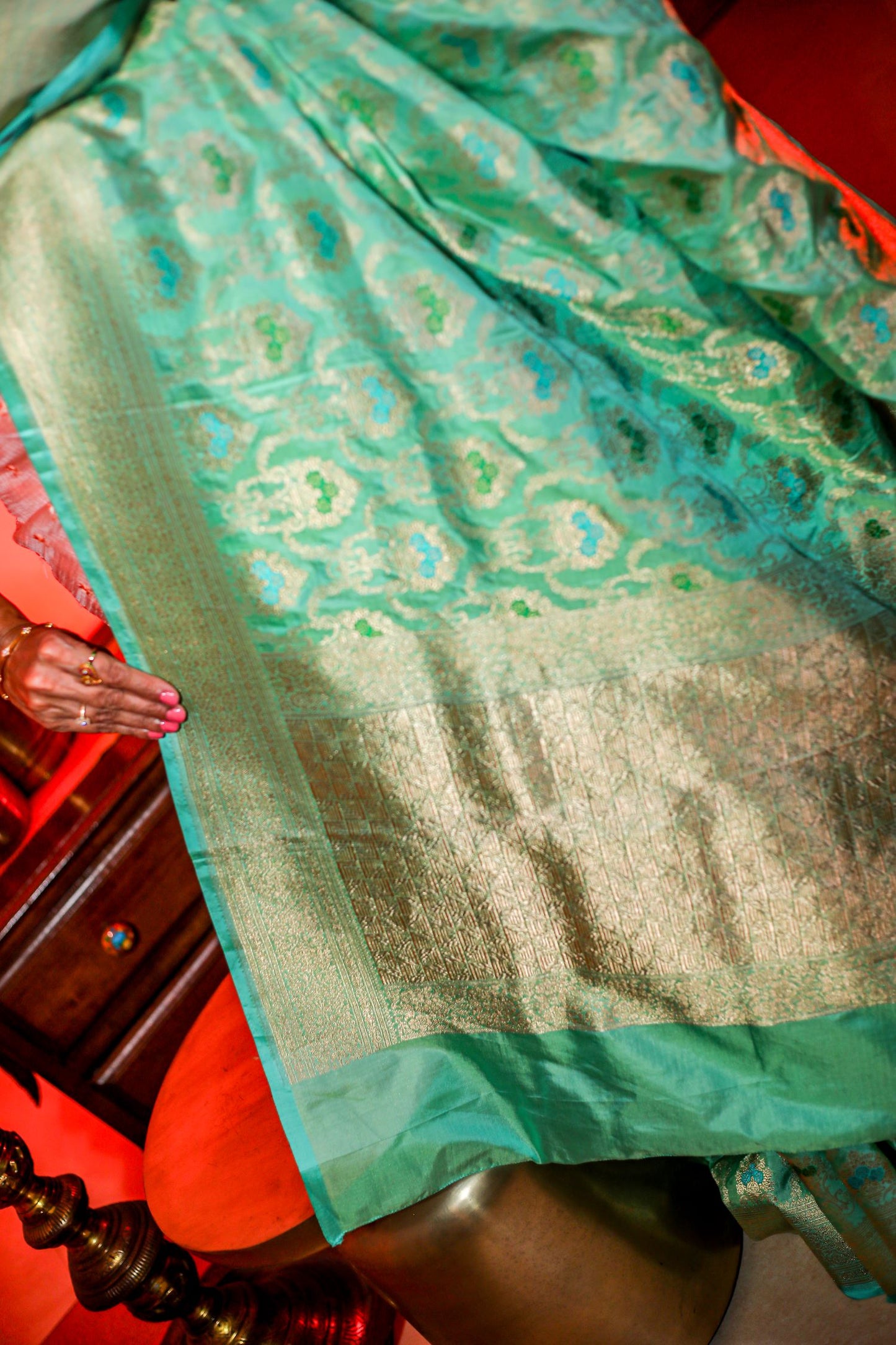 Pure Banaras Silk Saree - Bluish Green