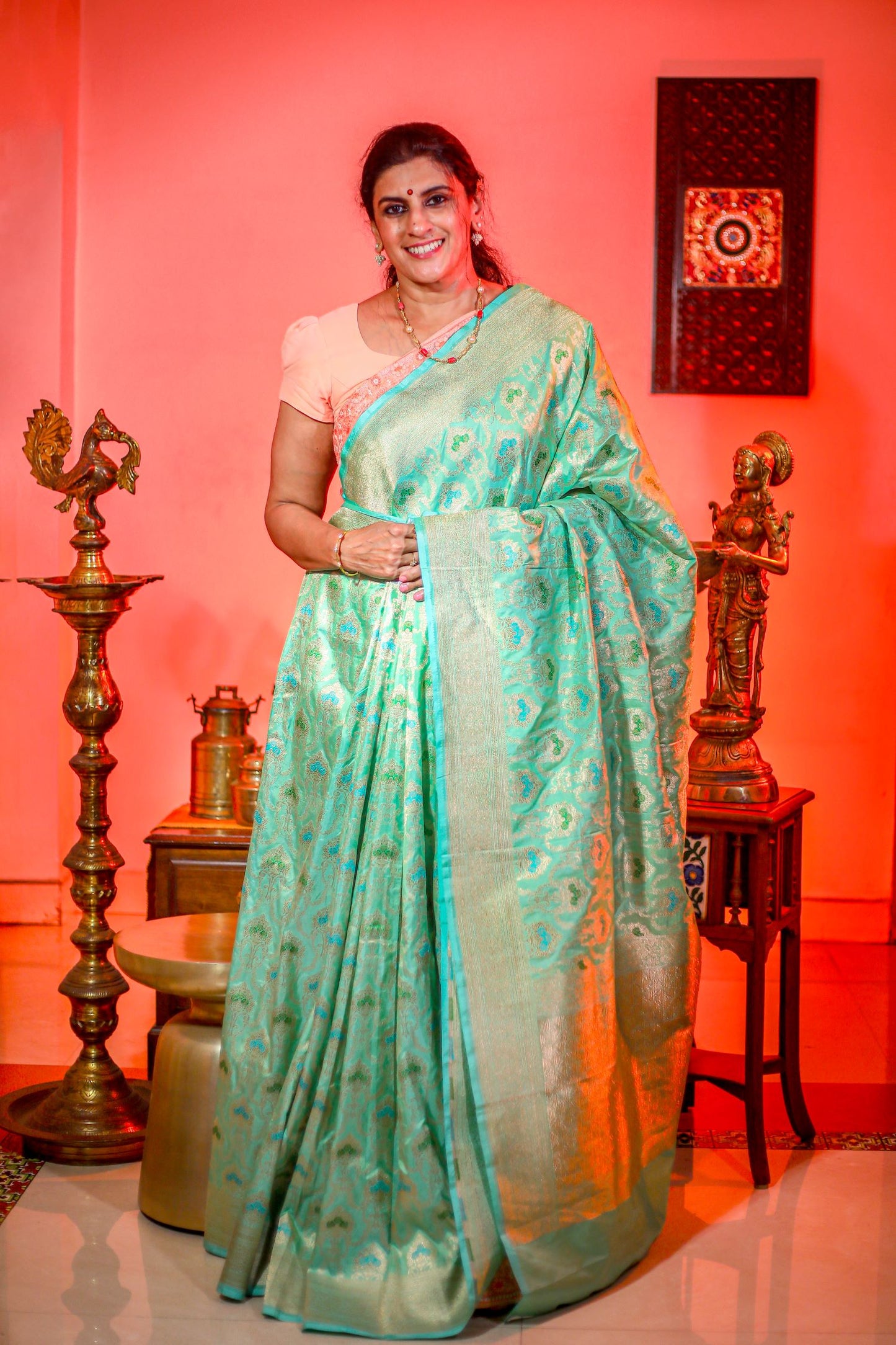 Pure Banaras Silk Saree - Bluish Green