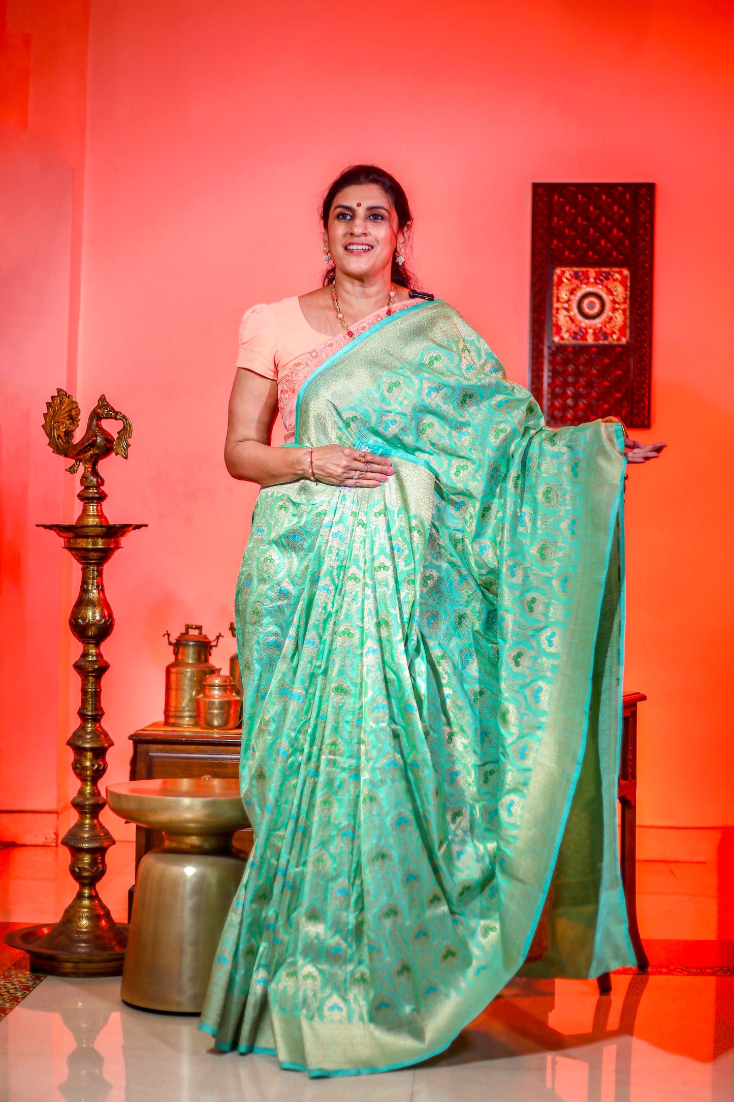 Pure Banaras Silk Saree - Bluish Green