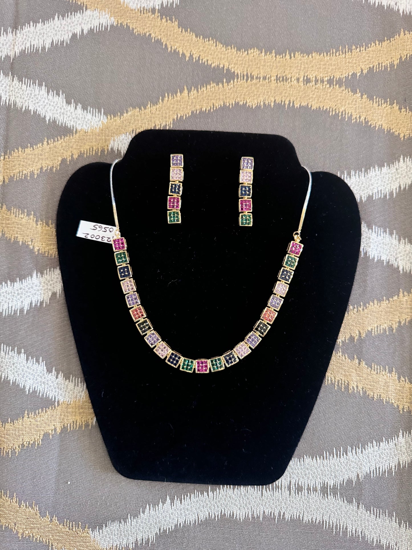 Artificial Jewelry - Necklace Set-Multicolor Stones