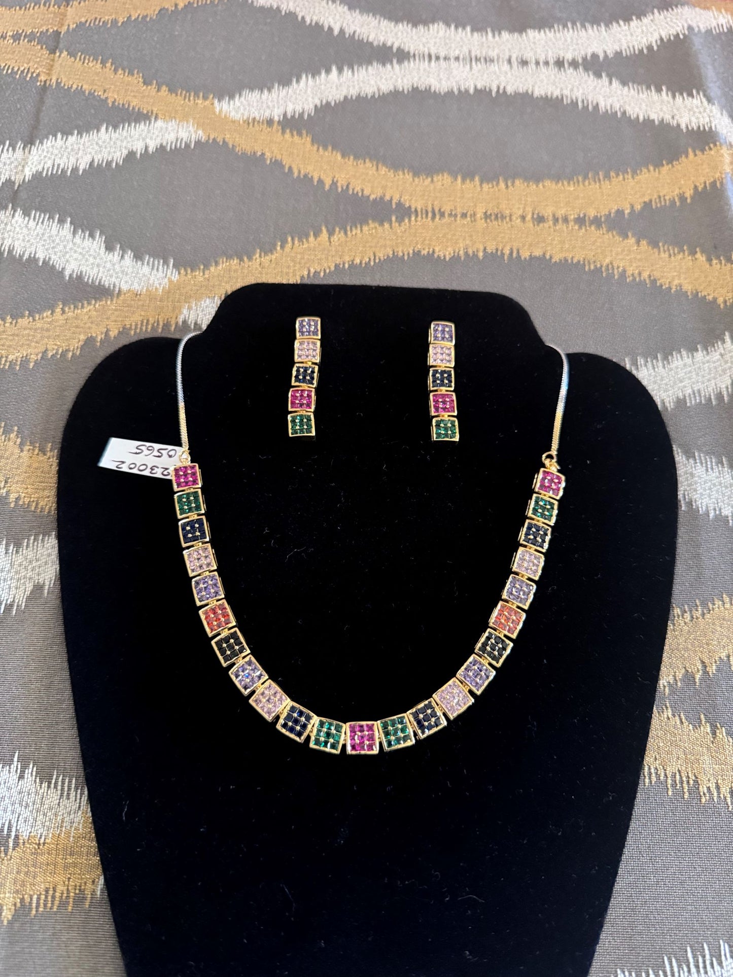 Artificial Jewelry - Necklace Set-Multicolor Stones