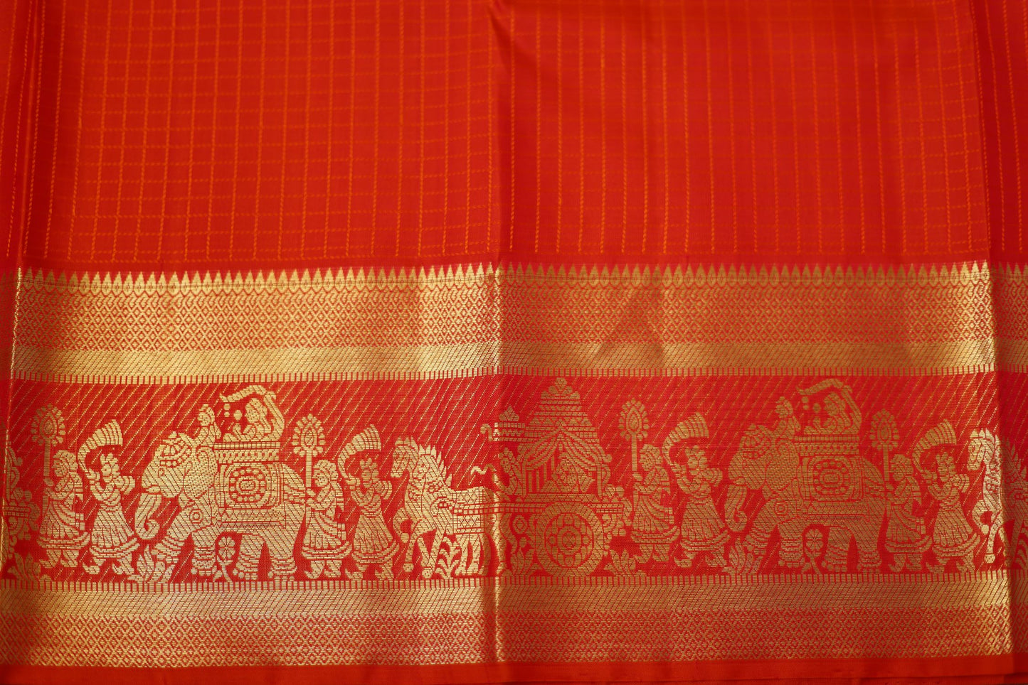 Pure Handloom Kanjivaram Silk Saree - Orange Color