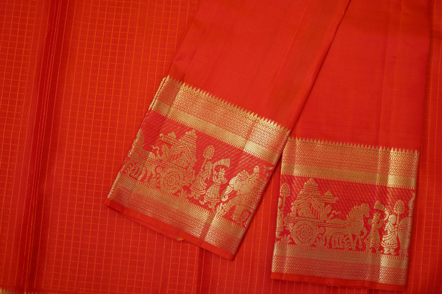 Pure Handloom Kanjivaram Silk Saree - Orange Color