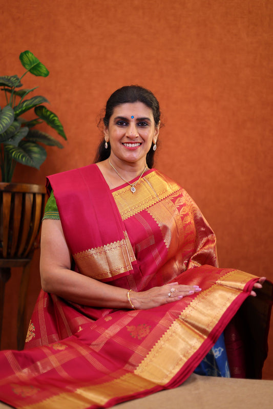 Pure Handloom Korvai Kanjivaram Silk Saree - Maroon Color