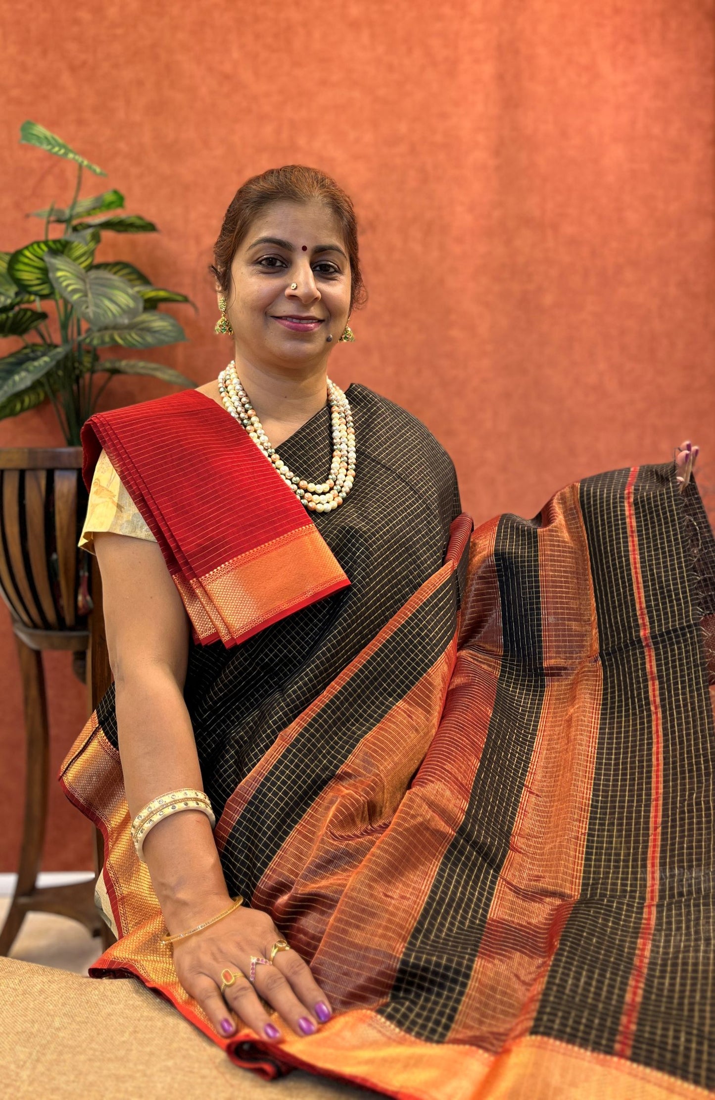 Pure Chanderi Silk Saree - Black Color