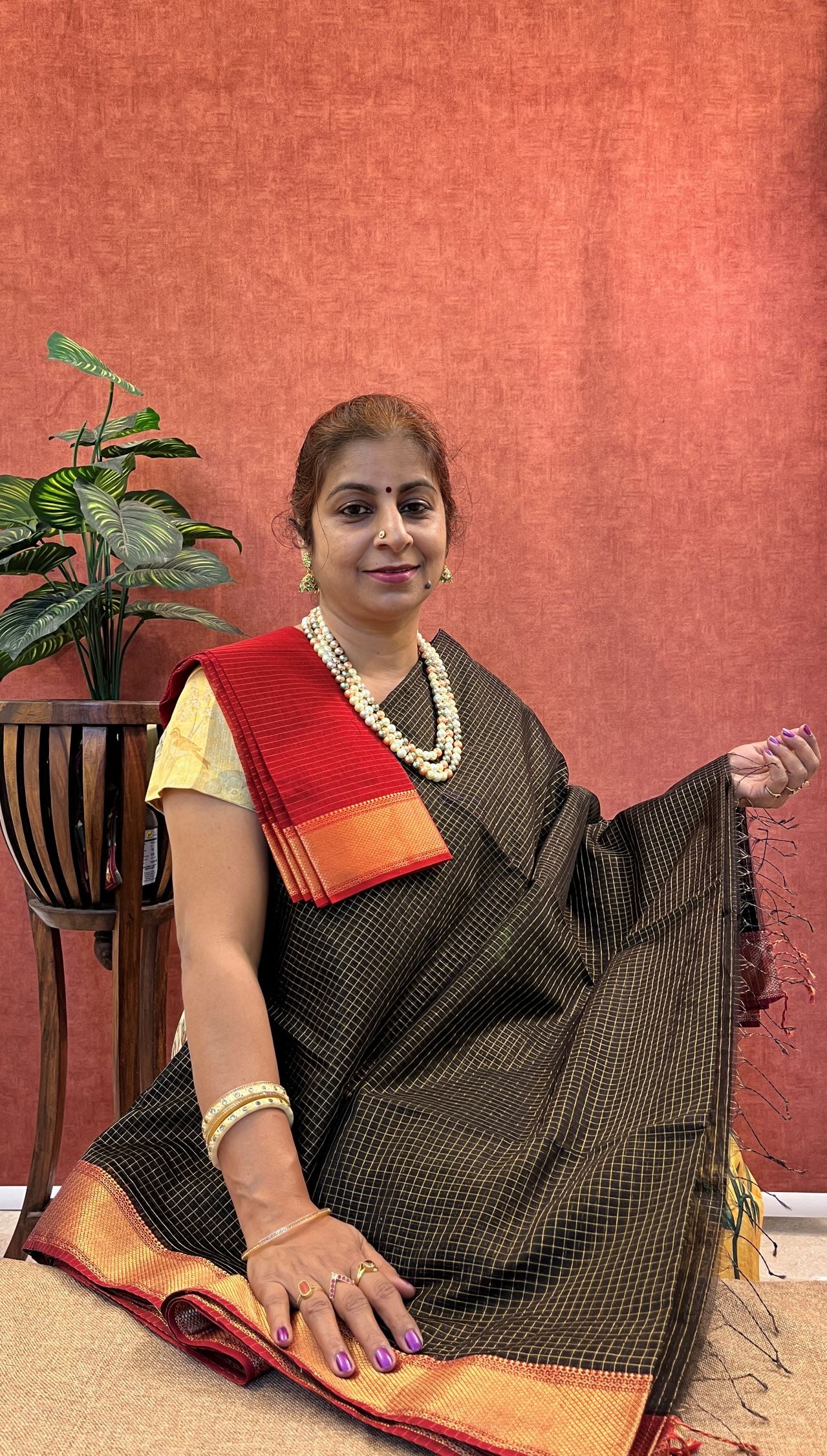 Pure Chanderi Silk Saree - Black Color