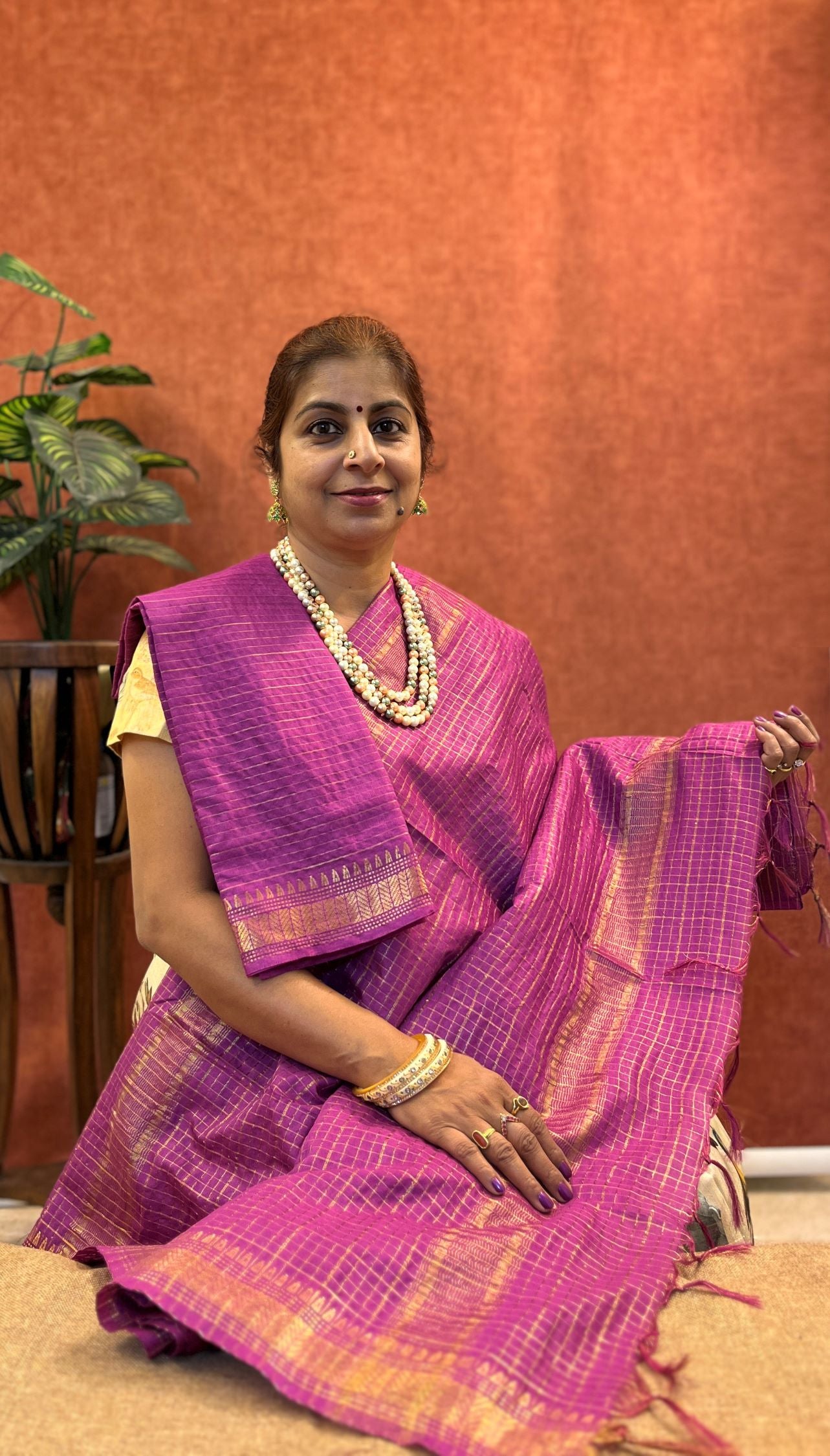 Semi Chanderi Silk Saree - Rani Pink