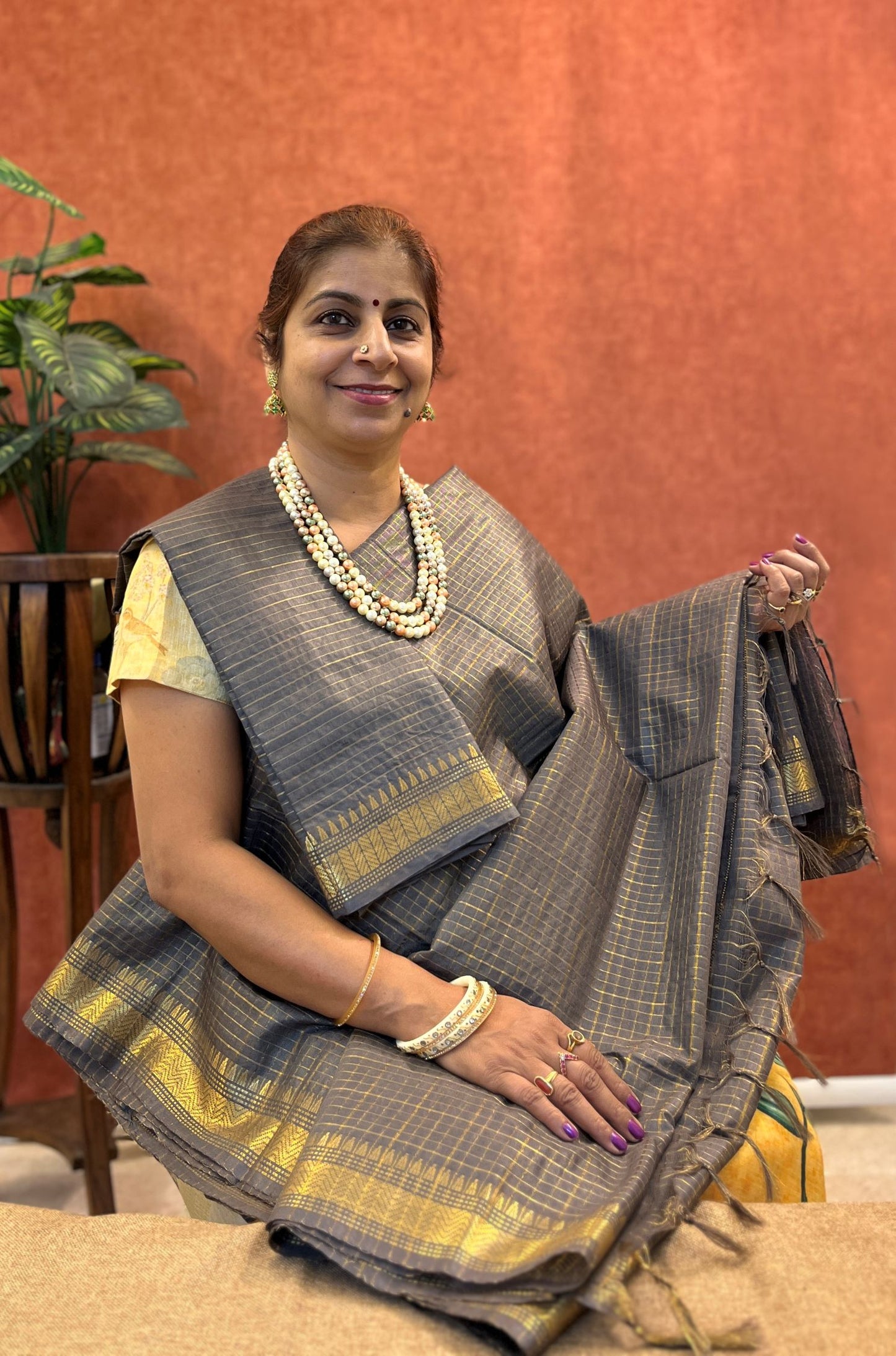 Semi Chanderi Silk Saree - Grey Color