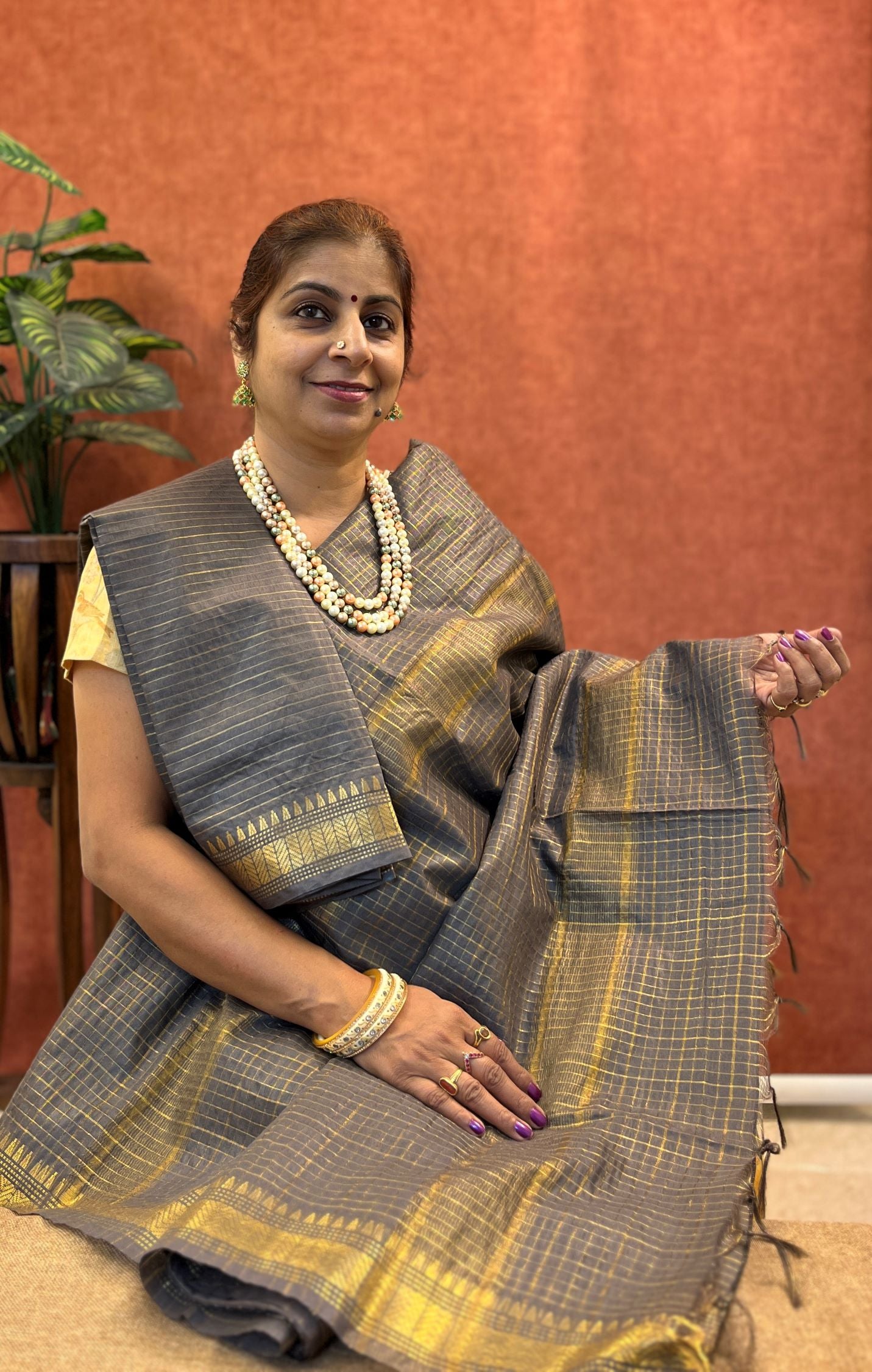 Semi Chanderi Silk Saree - Grey Color