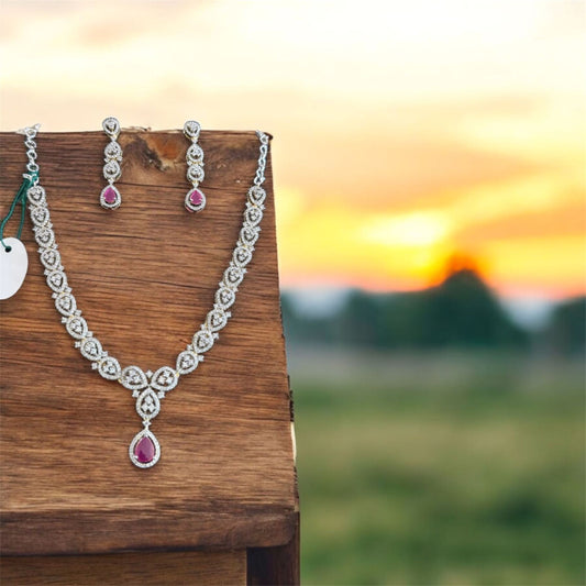 Diamond style Necklace Set with drop earrings