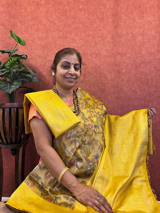 Semi Handloom Tissue Silk - Yellow