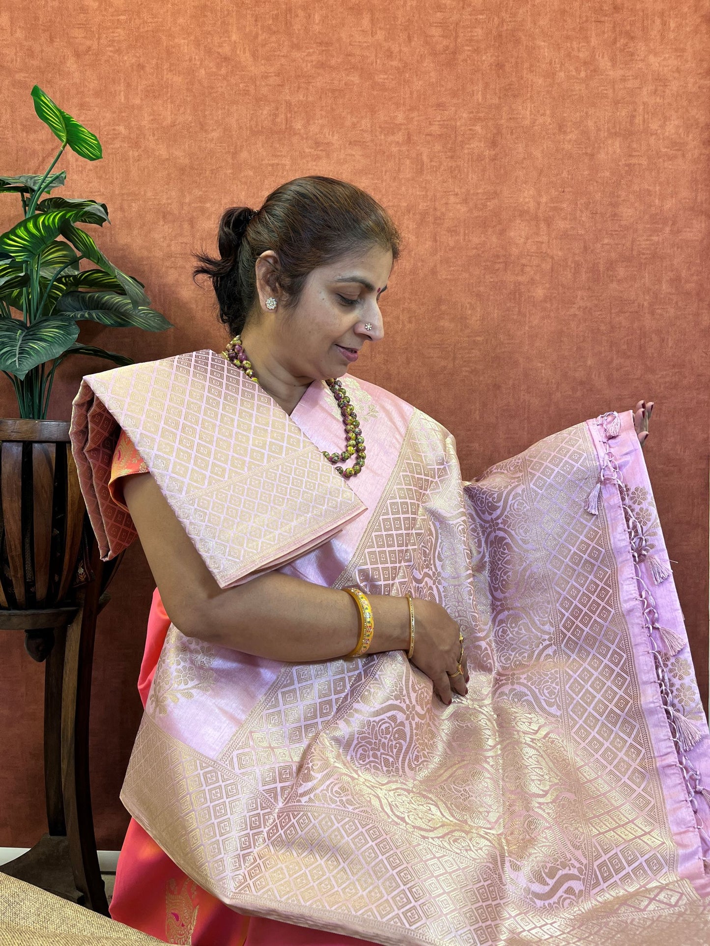 Semi Tussar Saree - Lavendar Color with Zari Border
