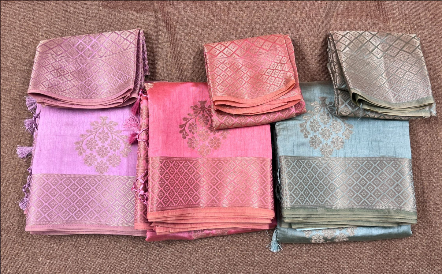 Semi Tussar Saree - Blue Color with Zari Border