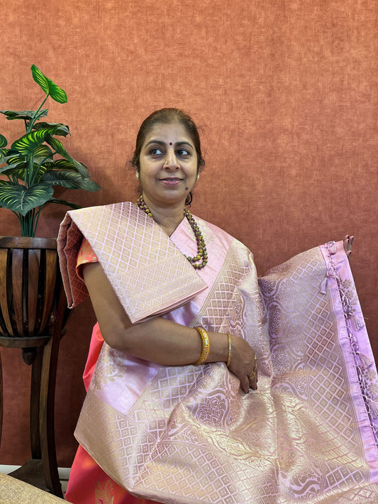 Semi Tussar Saree - Lavendar Color with Zari Border