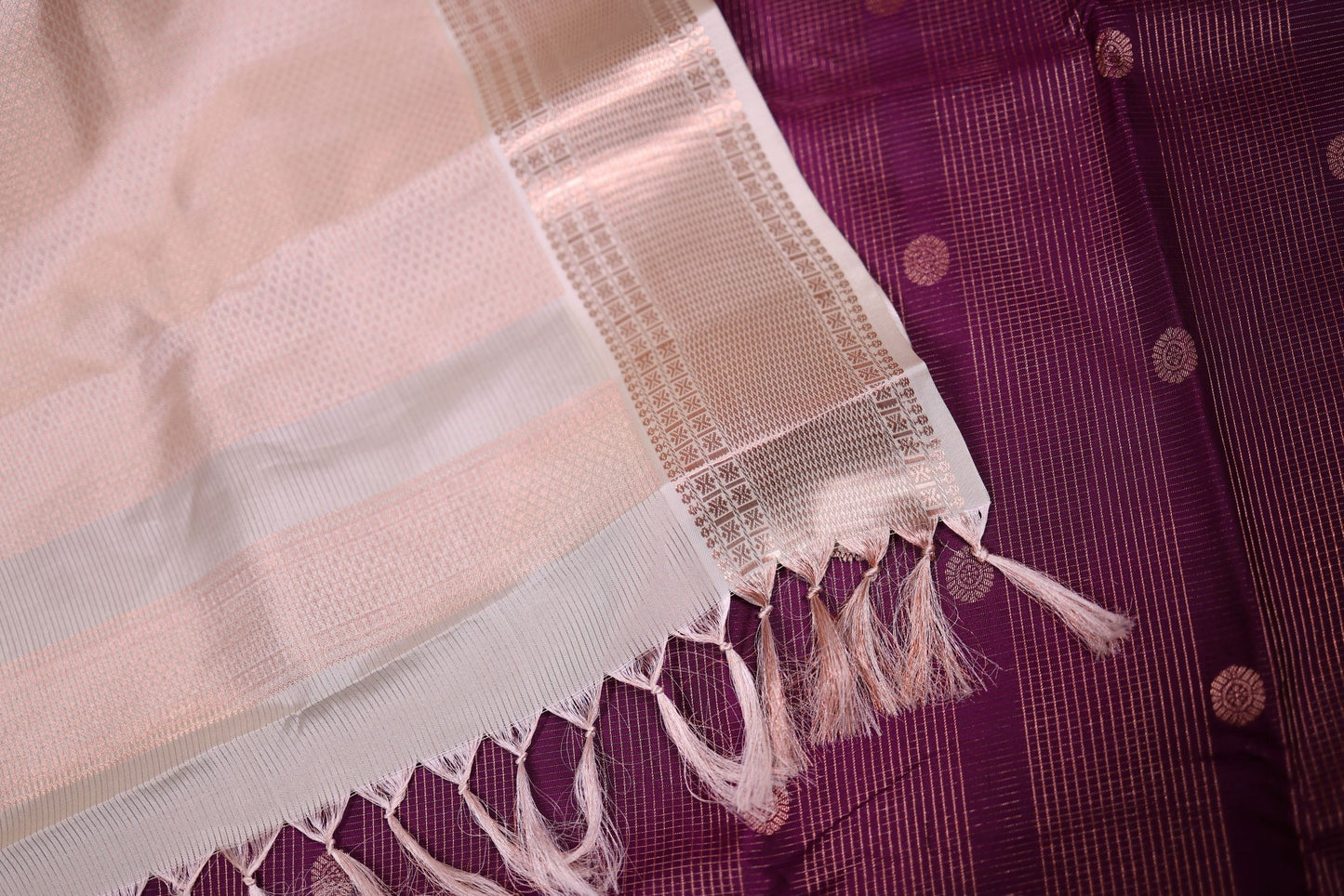 Pure Silk Saree - Purple Saree with Pista Green Border