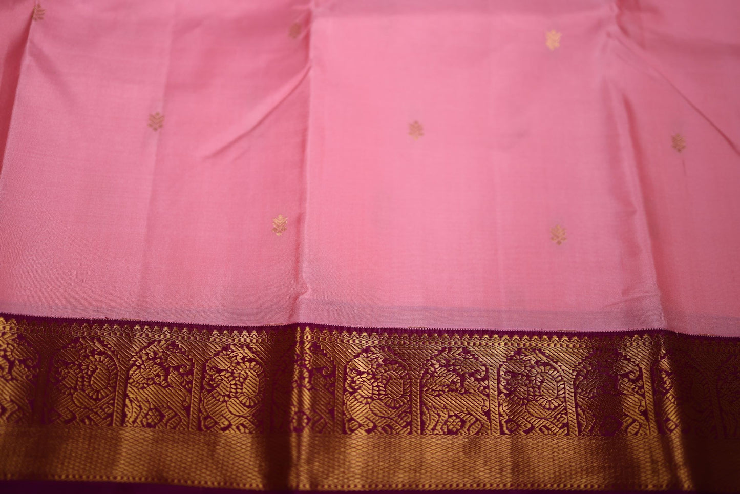 Pure Silk Saree - Pink Color with Magenta Color Zari Border