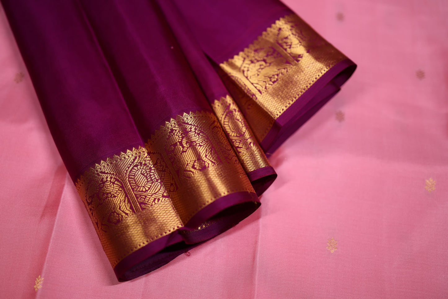 Pure Silk Saree - Pink Color with Magenta Color Zari Border