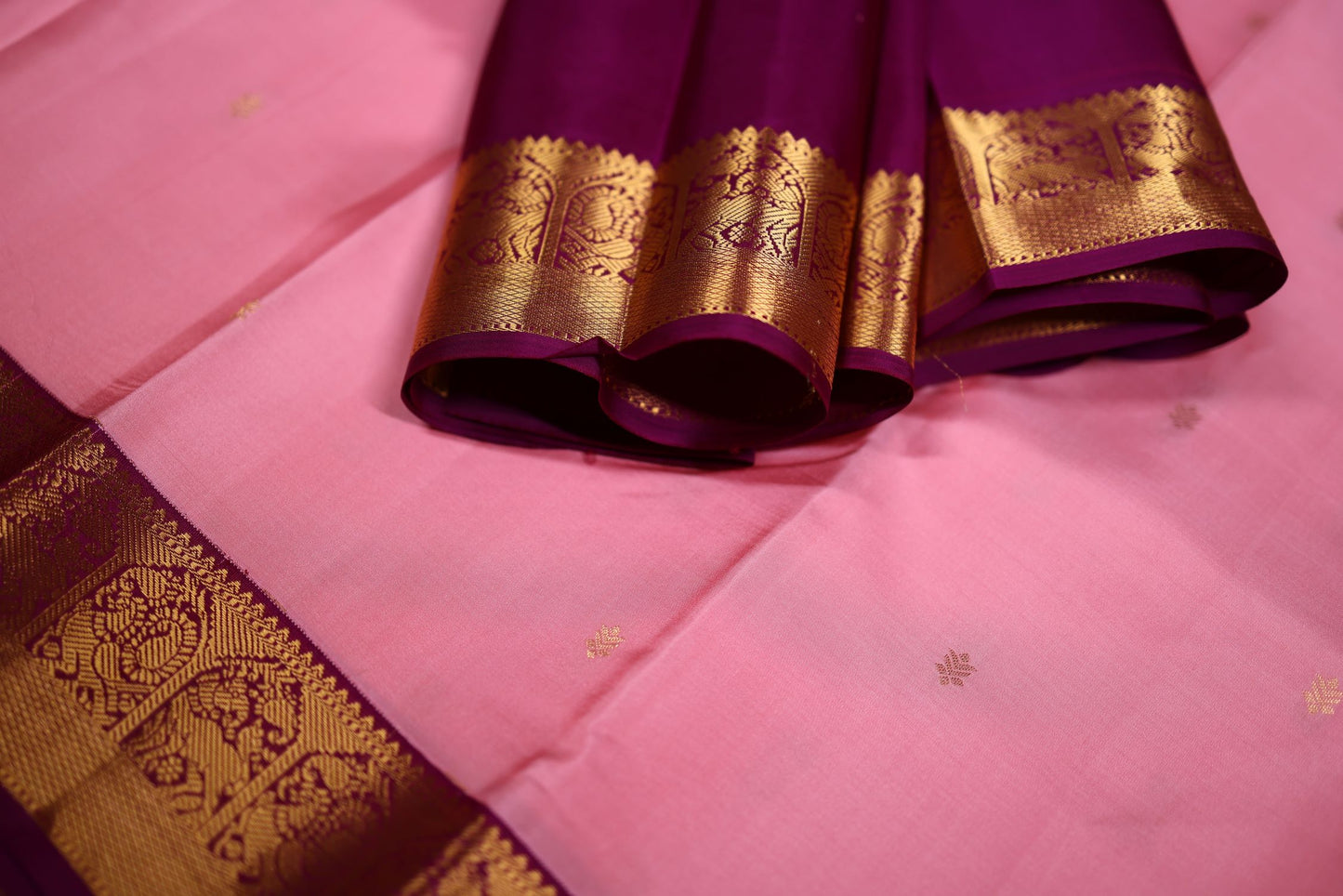 Pure Silk Saree - Pink Color with Magenta Color Zari Border