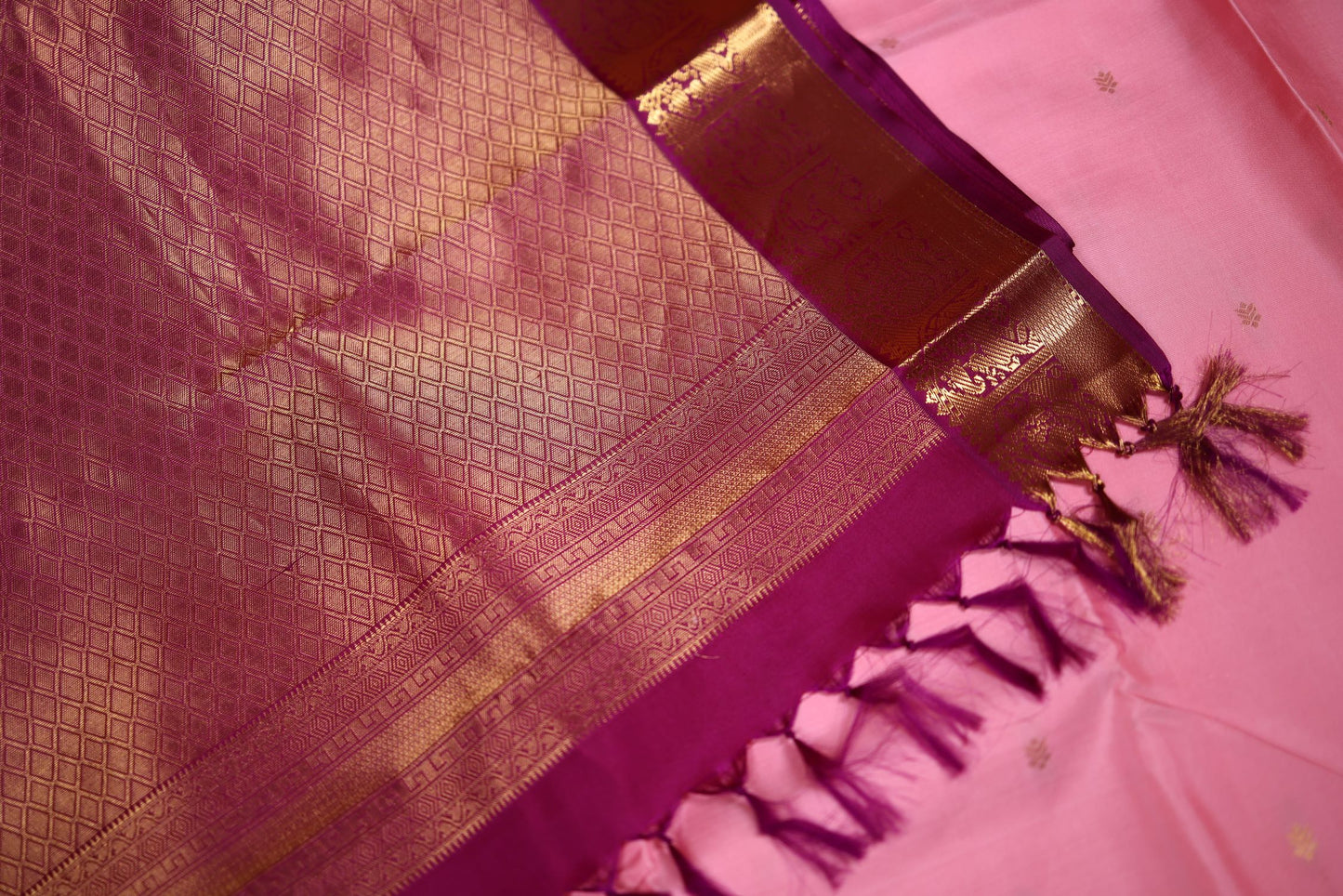 Pure Silk Saree - Pink Color with Magenta Color Zari Border