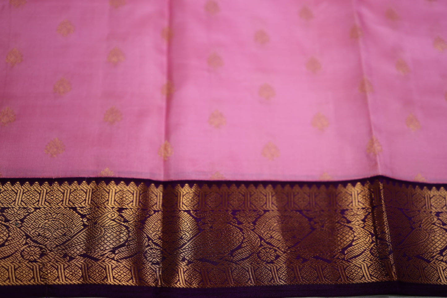 Pure Silk Saree - Pink Color with Violet Color Zari Border