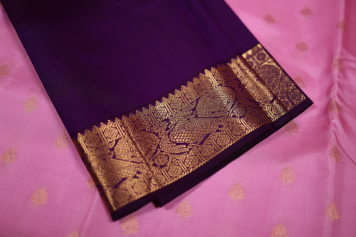 Pure Silk Saree - Pink Color with Violet Color Zari Border