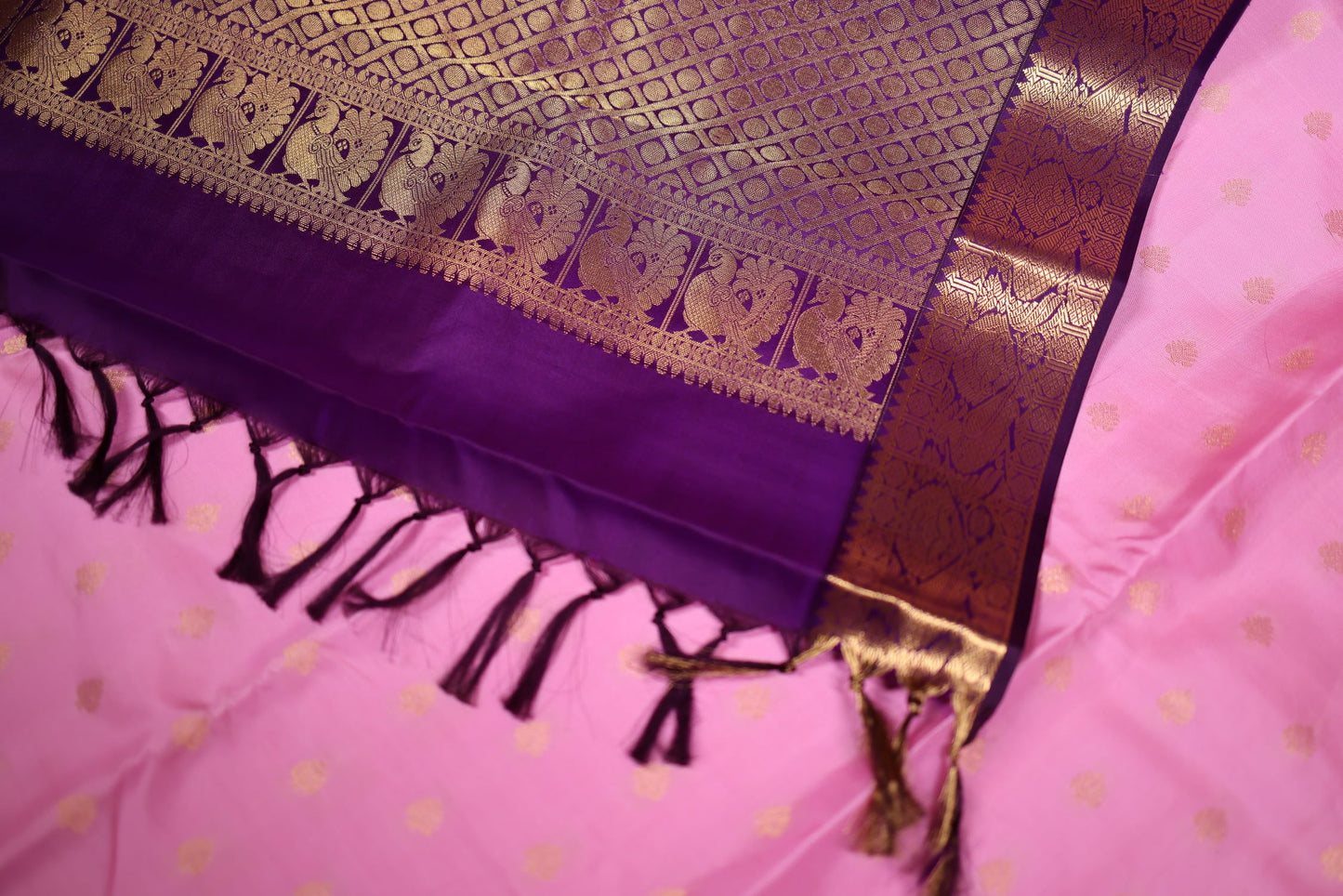 Pure Silk Saree - Pink Color with Violet Color Zari Border