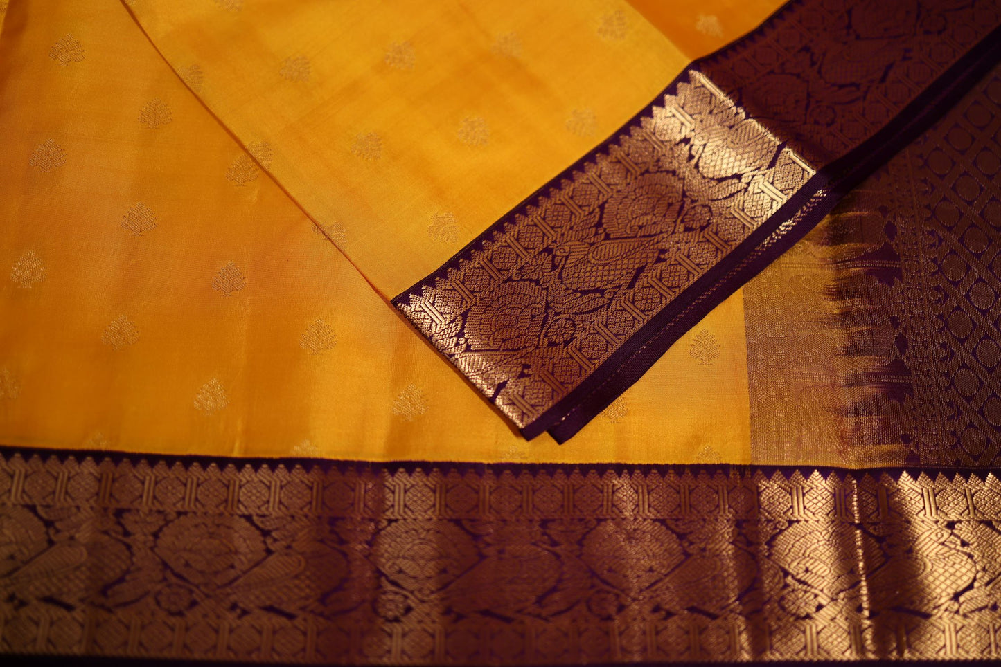 Pure Silk Saree - Yellow Color with Violet Zari Border