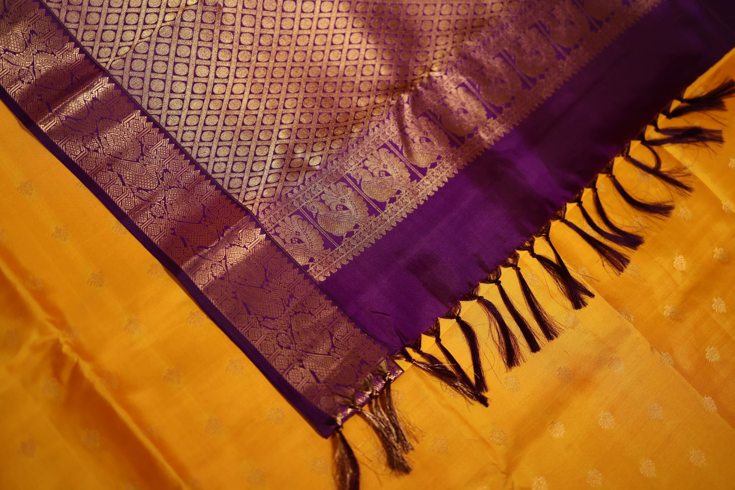 Pure Silk Saree - Yellow Color with Violet Zari Border