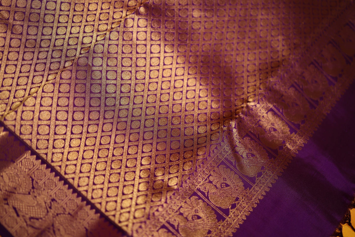 Pure Silk Saree - Yellow Color with Violet Zari Border