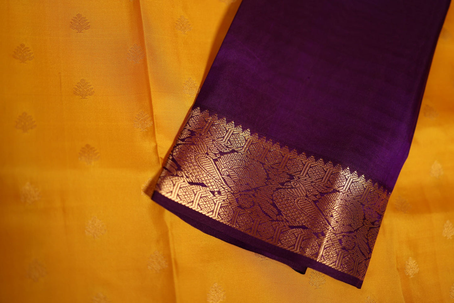 Pure Silk Saree - Yellow Color with Violet Zari Border