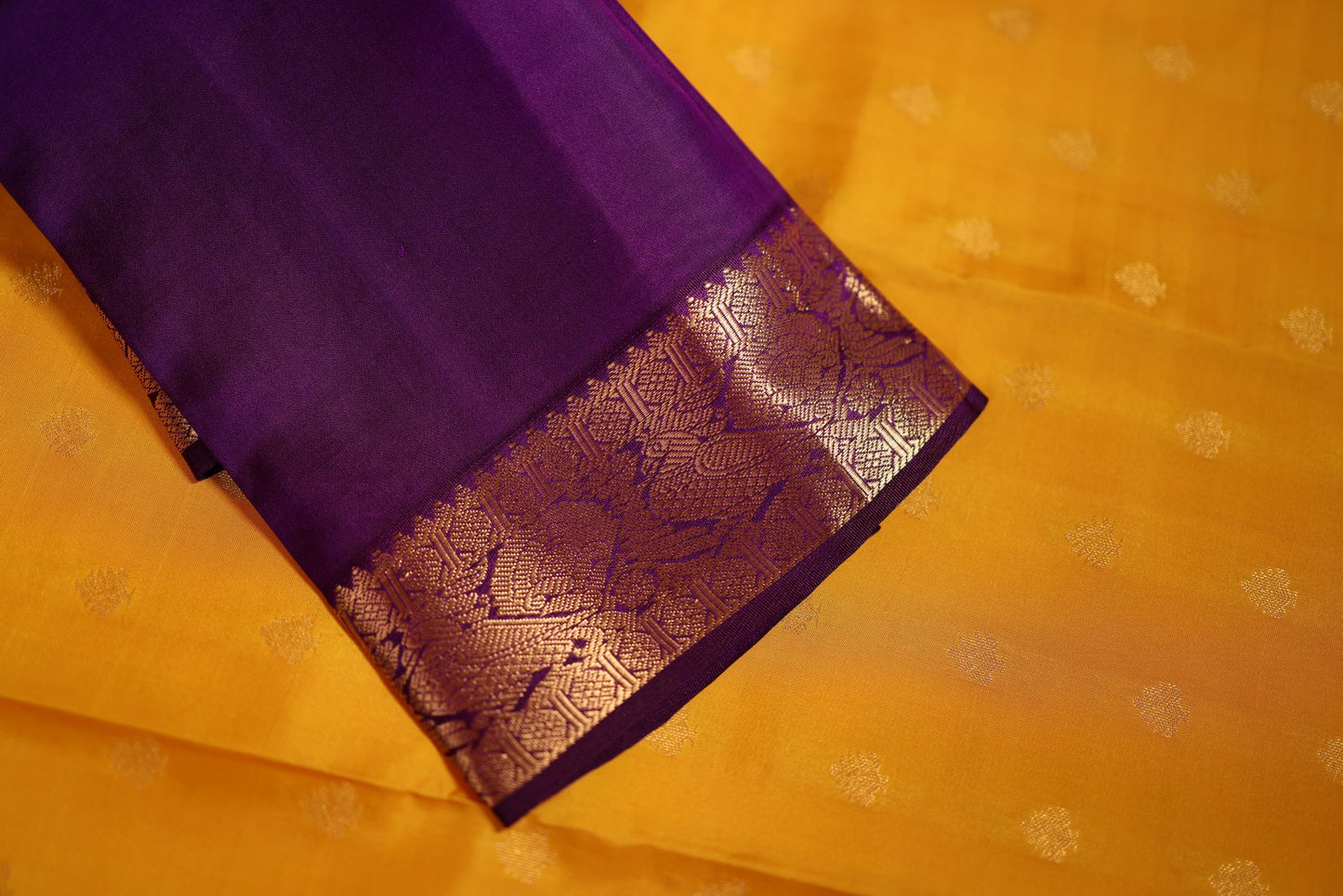 Pure Silk Saree - Yellow Color with Violet Zari Border