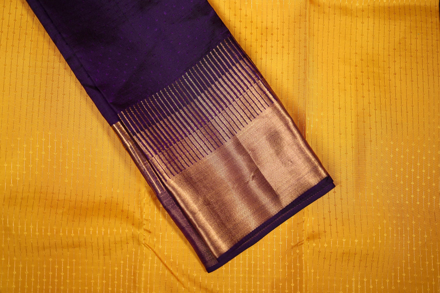 Pure Silk Saree - Yellow Color with Violet Zari Border