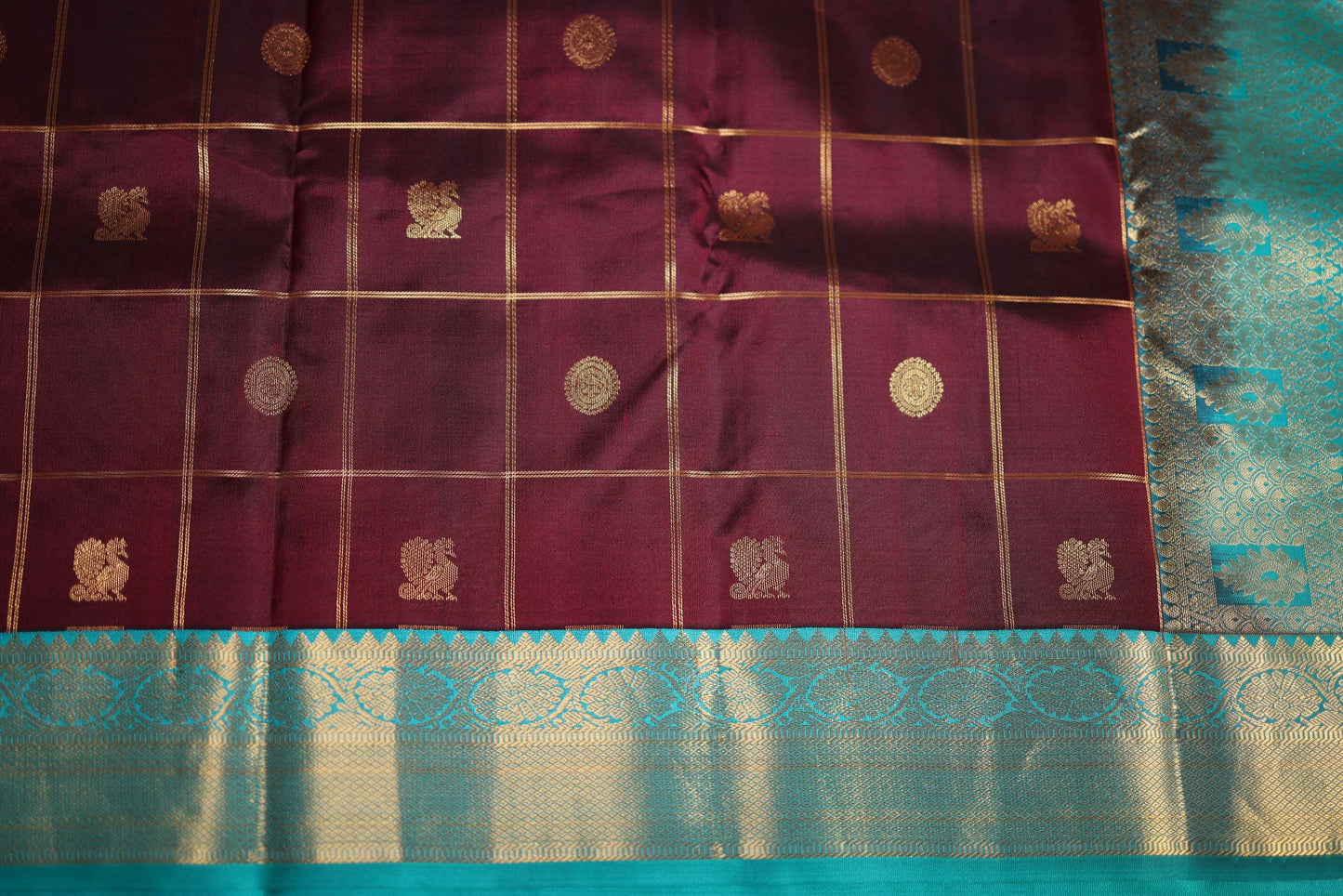 Pure Silk Saree - Coffee Brown Color with Aqua Green Zari Border