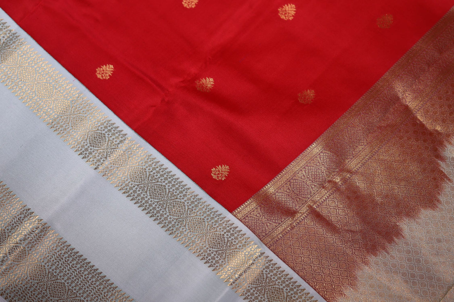 Pure Silk Saree - Tomato Red Color with Pastel Zari Border