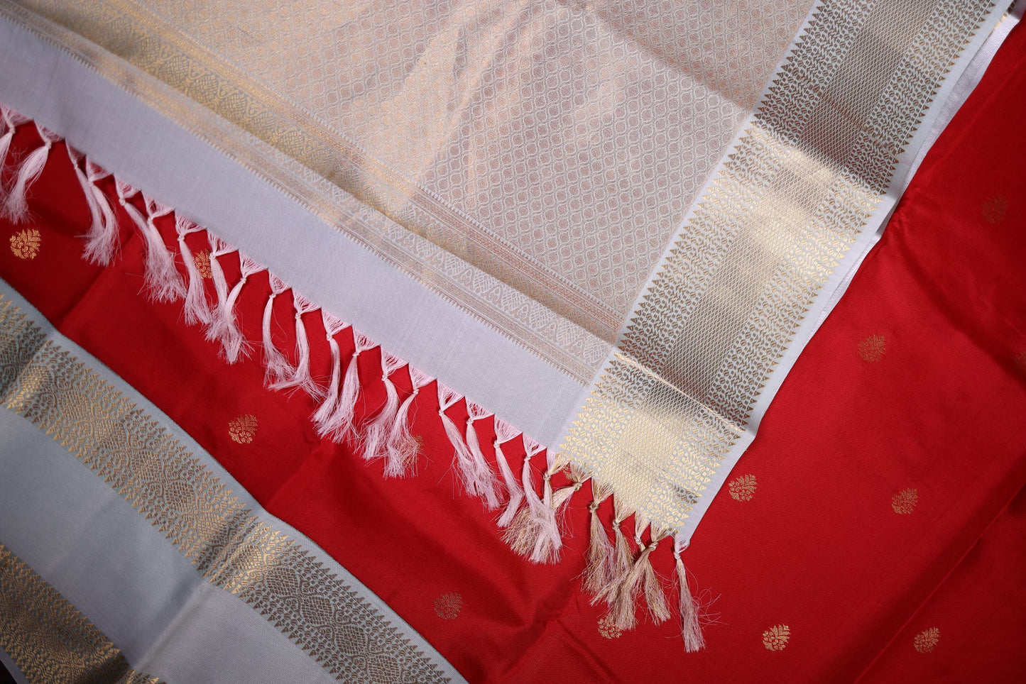 Pure Silk Saree - Tomato Red Color with Pastel Zari Border