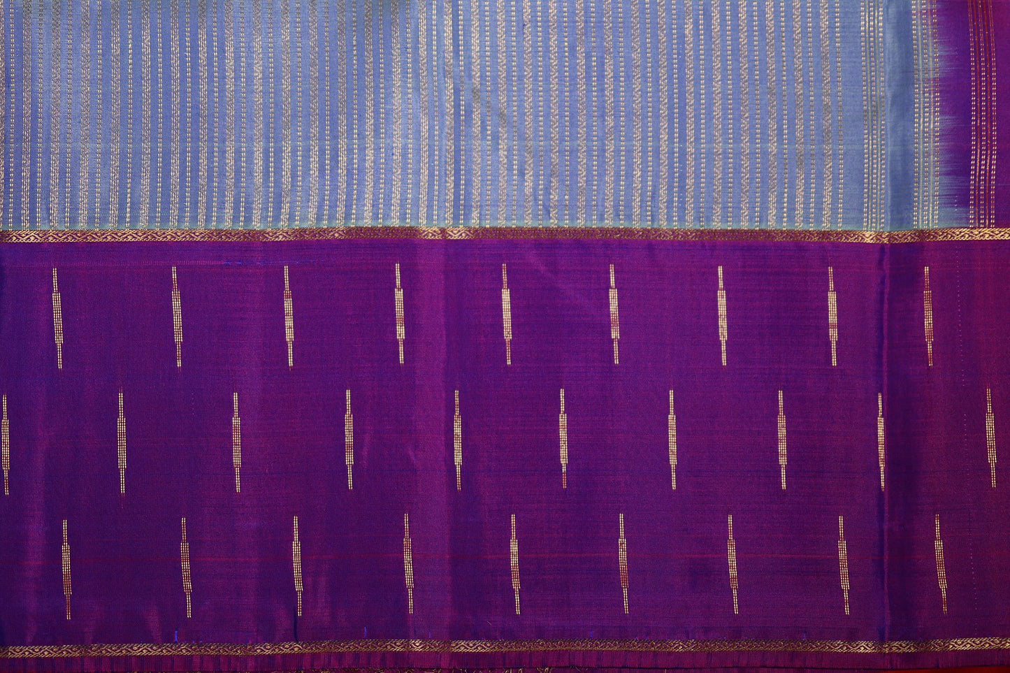 Pure Silk Saree - Blue Color with Purple Color Zari Border