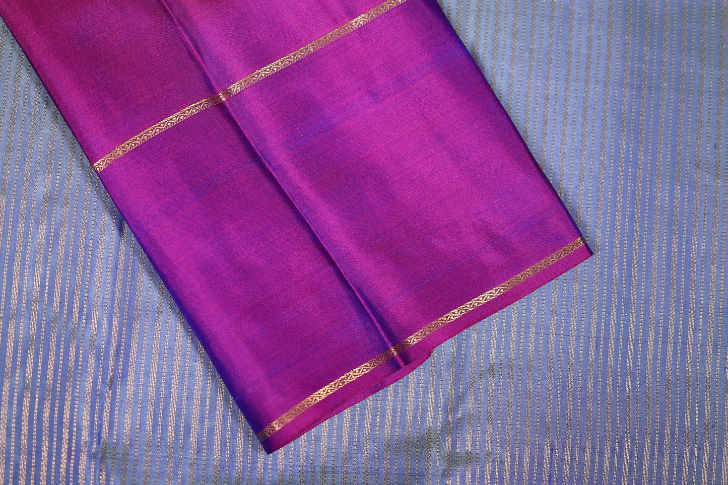 Pure Silk Saree - Blue Color with Purple Color Zari Border