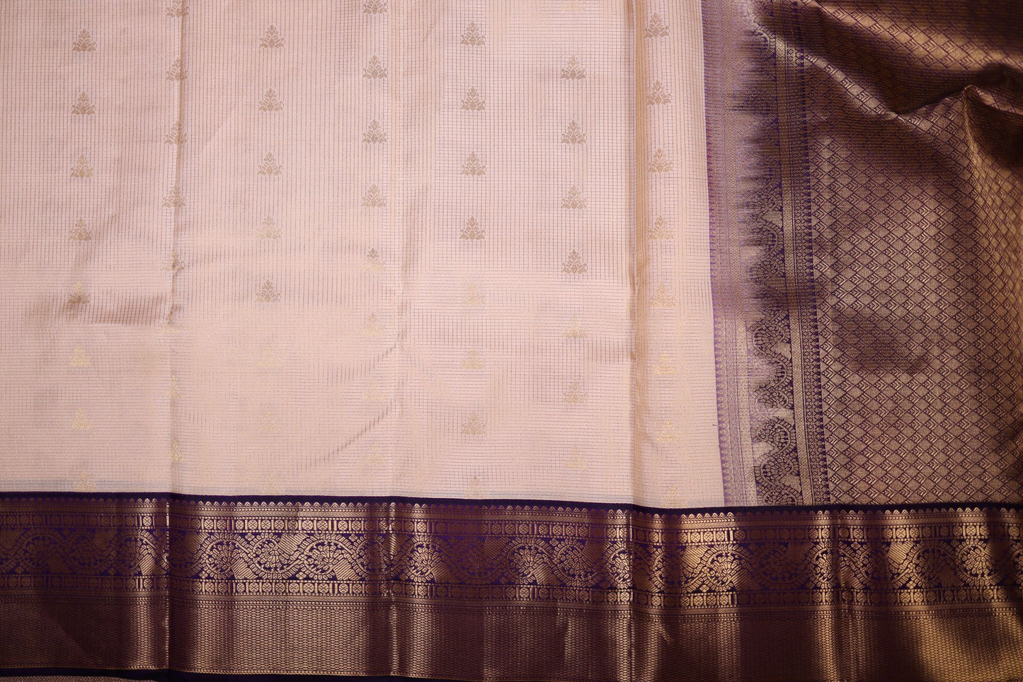 Pure Silk Saree - Cream Color with Violet Zari Border